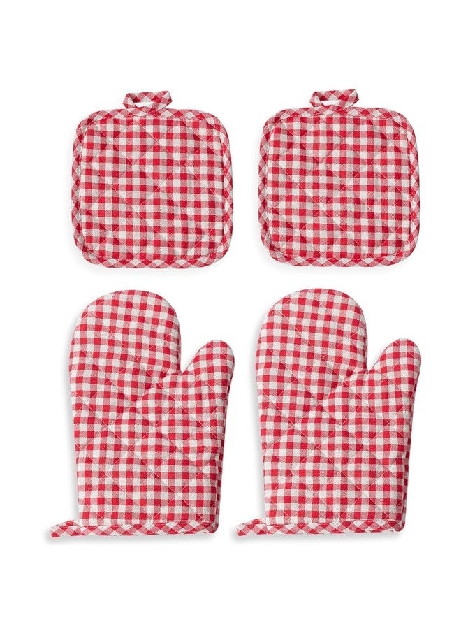 شيبشيب مجموعة مكونة من 4 قطع من قفازات الفرن وحوامل الأواني، مقاومة للحرارة العالية حتى 250 درجة، قطن مطبخ سميك إضافي للطهي، قفازات خبز طويلة وحوامل حرارة للمطابخ، الشواء و الميكروويف، هدايا للخبز - Image 1